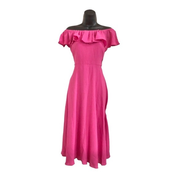 Sage collection pink off‎ the shoulder flounce neckline fit & flare dress size 2 - Picture 1 of 16